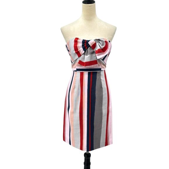Sam Edelman Multicolor Stripe Bow Detail Strapless Fit & Flare Pencil Dress - Picture 3 of 14